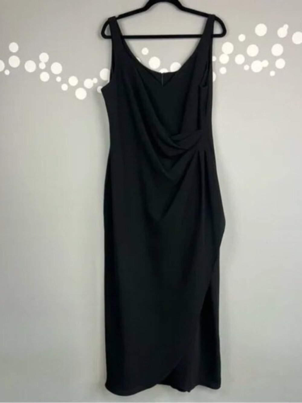 David Warren Black Formal Gown Faux Wrap Sleeveless Evening Dress Size 16 NWT